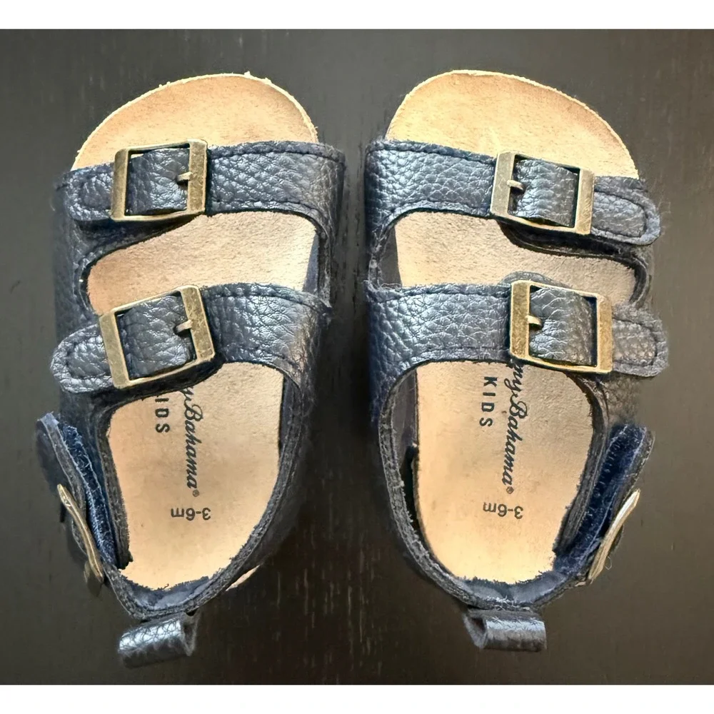 Tommy Bahama Kids Leather Sandals Baby 3-6m Navy Adjustable Double Strap